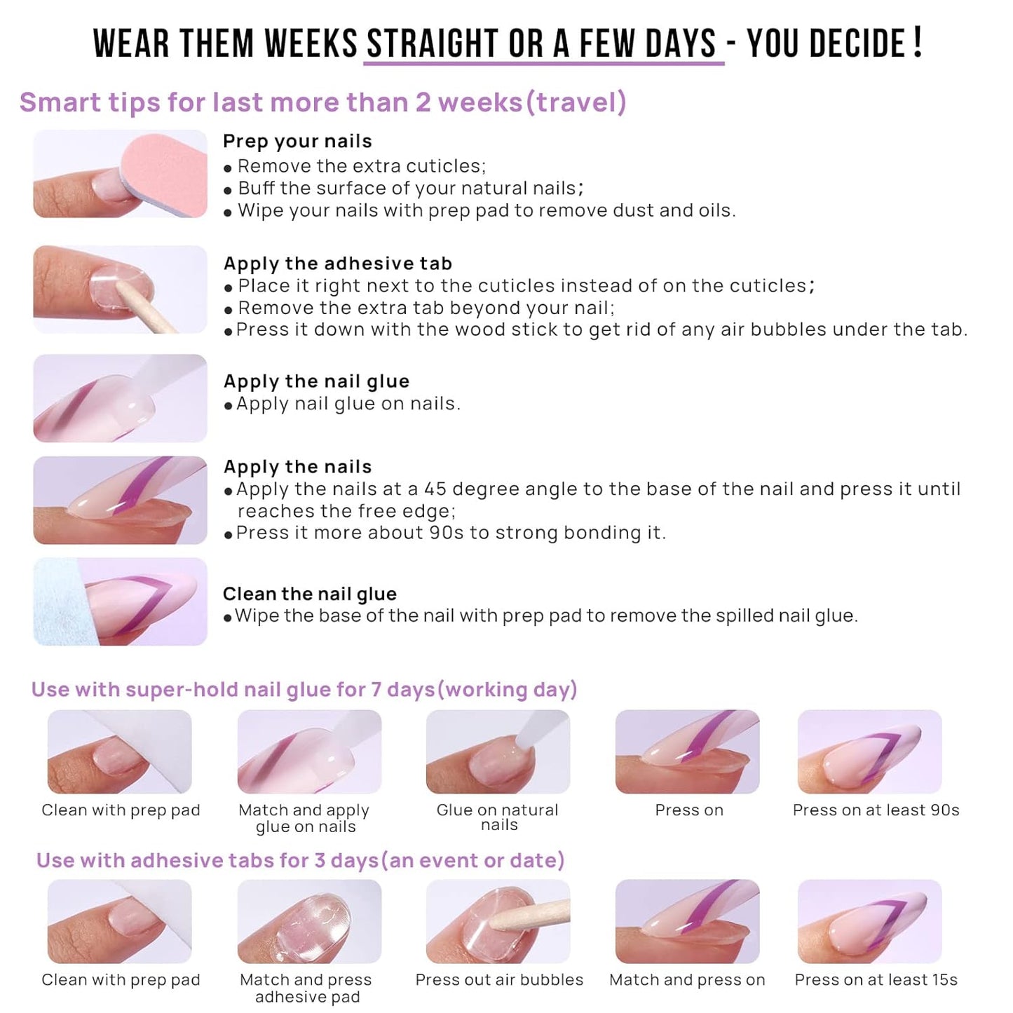 Almond Press-On Nails: Medium Cat Eye French Tip Nail Kit - 32 Nails in 16 Sizes with Glue