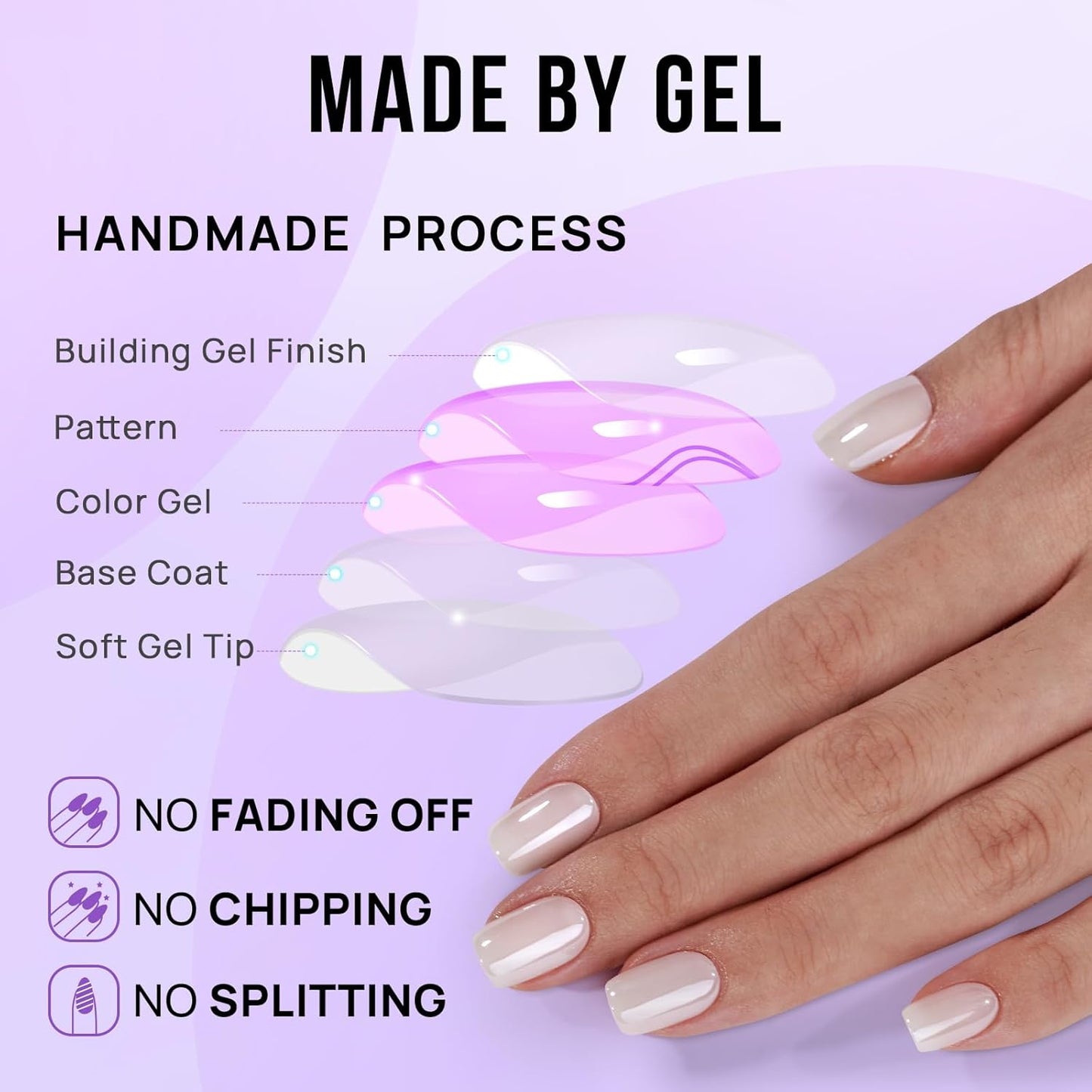 Short White Soft Gel Press-On Nails - Square Chrome Nail Tips, 30PCS Reusable Kit in 15 Sizes, Vanilla Glazed