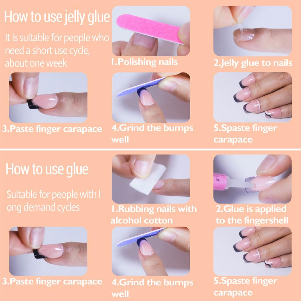 Long Square Press-On Nails - Pink Ombre Coffin Fake Nails with Glossy Glitter Powder, 24PCS for Women and Girls