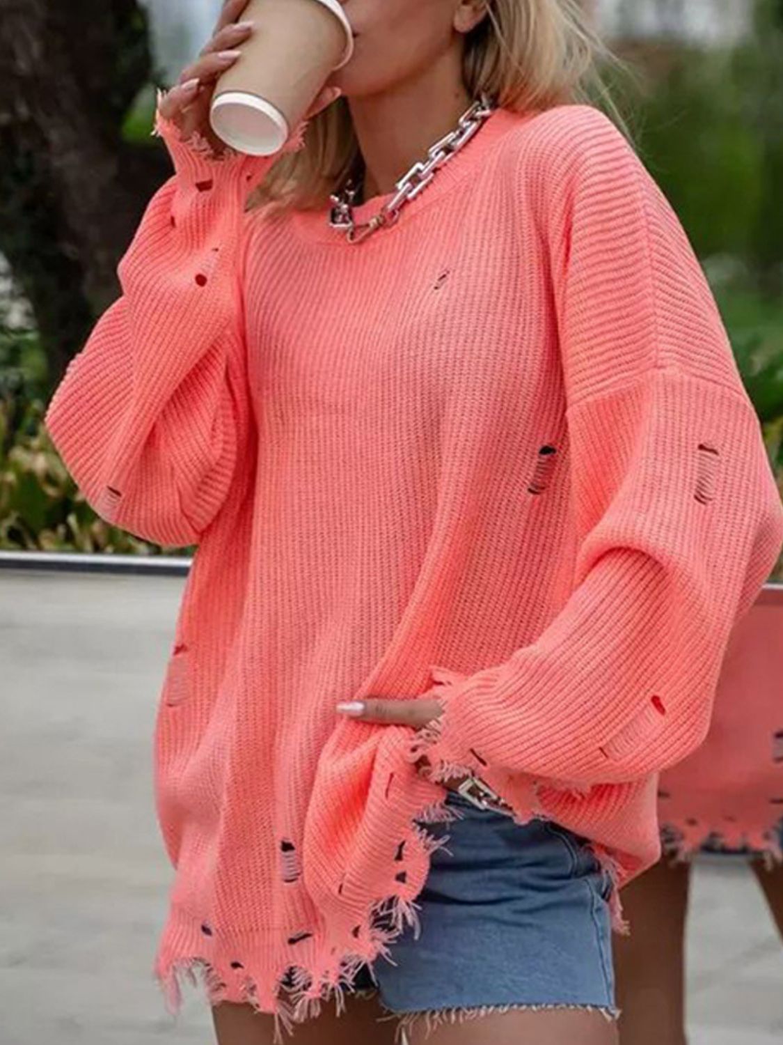 Distressed Long Sleeve Sweater