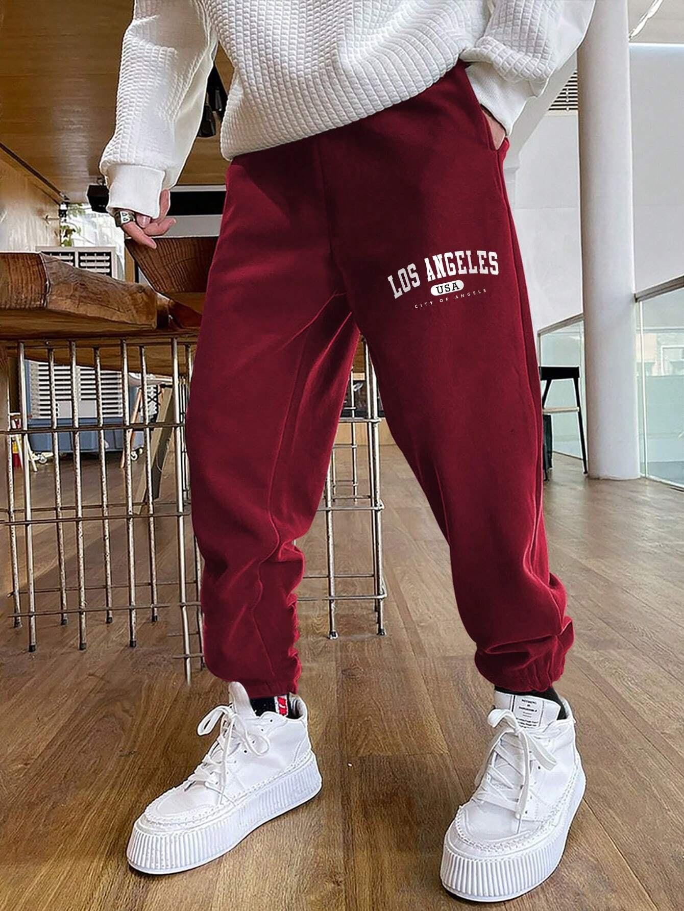 Manfinity Sporsity Men'S Loose Fit Letter Printed Sweatpants with Drawstring Waist