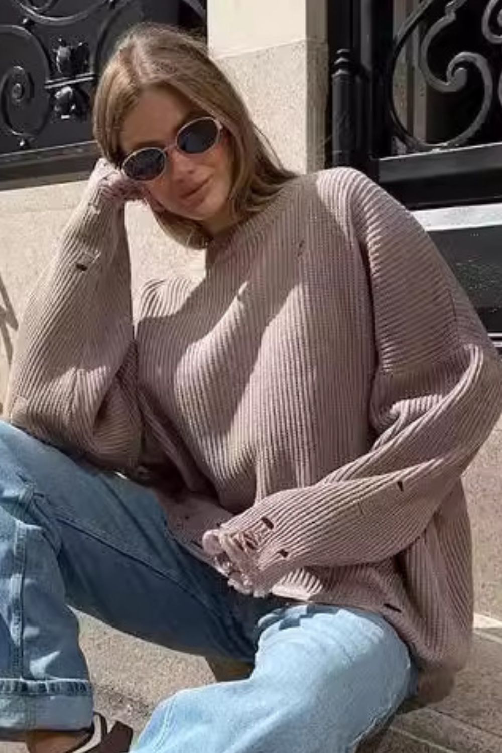 Distressed Long Sleeve Sweater