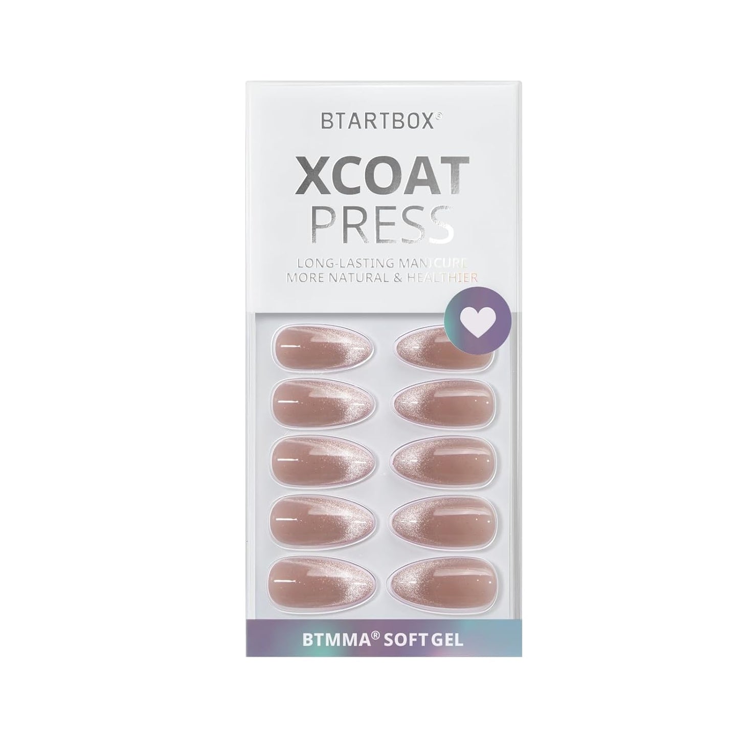Almond Press-On Nails: Medium Cat Eye French Tip Nail Kit - 32 Nails in 16 Sizes with Glue