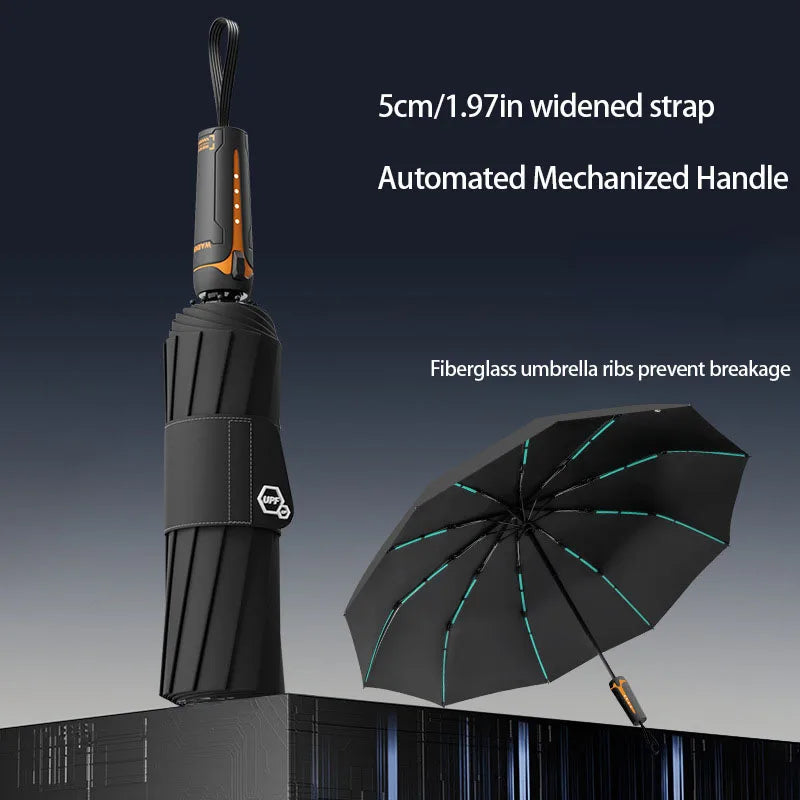 Mechanical Handle Umbrella, Automatic, Large, Wind Resistant, Men's Minimalist Design