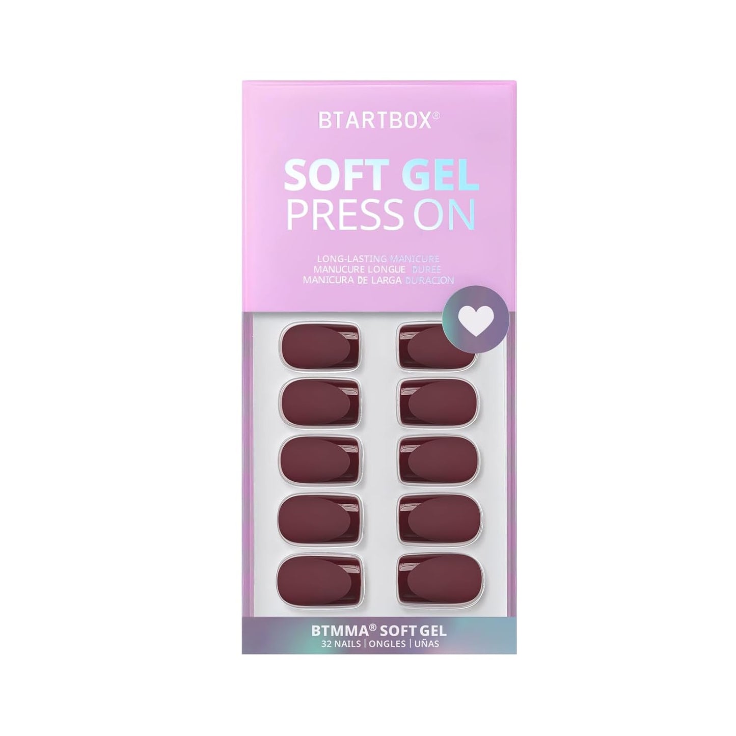 Short Square Press-On Nails - Dark Red with Glossy French Tips, Matte Finish, 16 Sizes, Cozy Cocoa