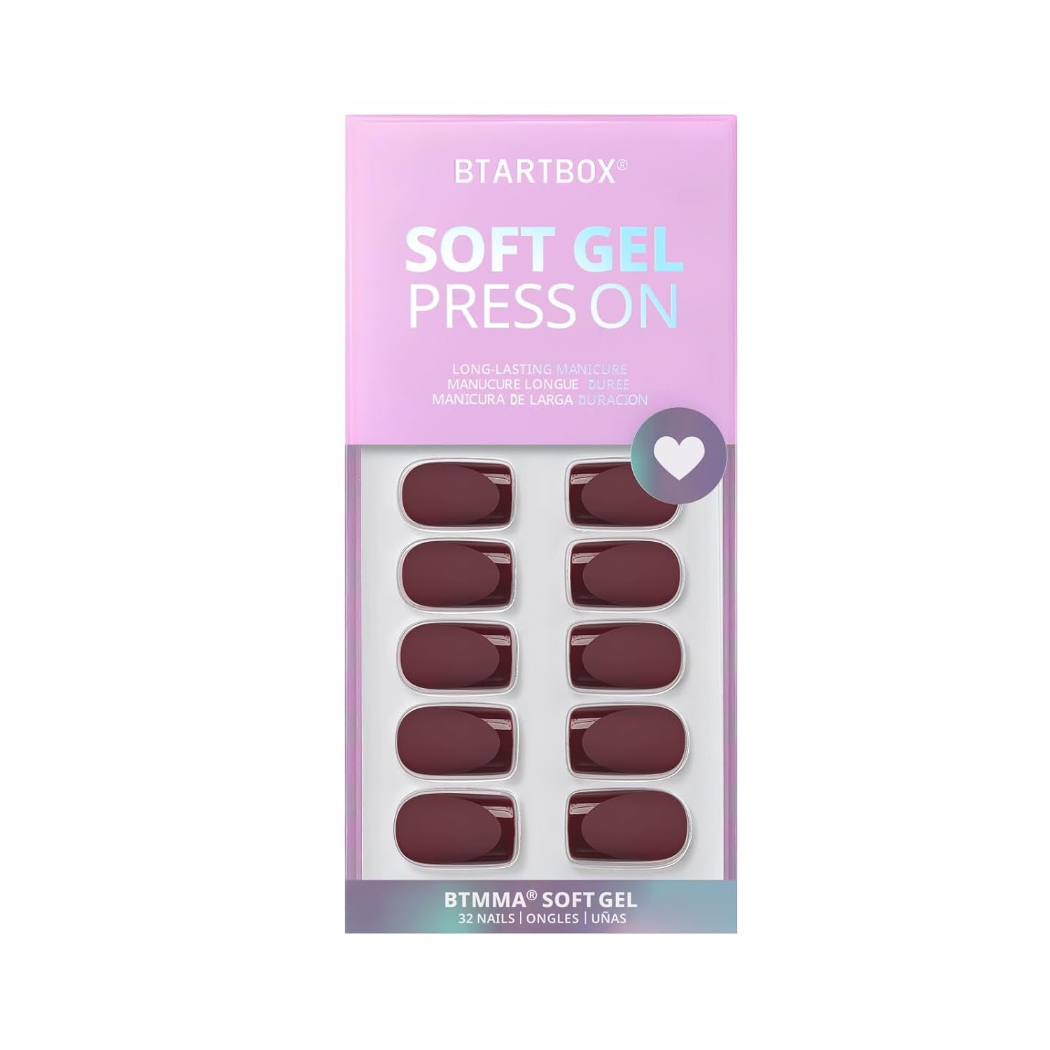 Short Square Press-On Nails - Dark Red with Glossy French Tips, Matte Finish, 16 Sizes, Cozy Cocoa