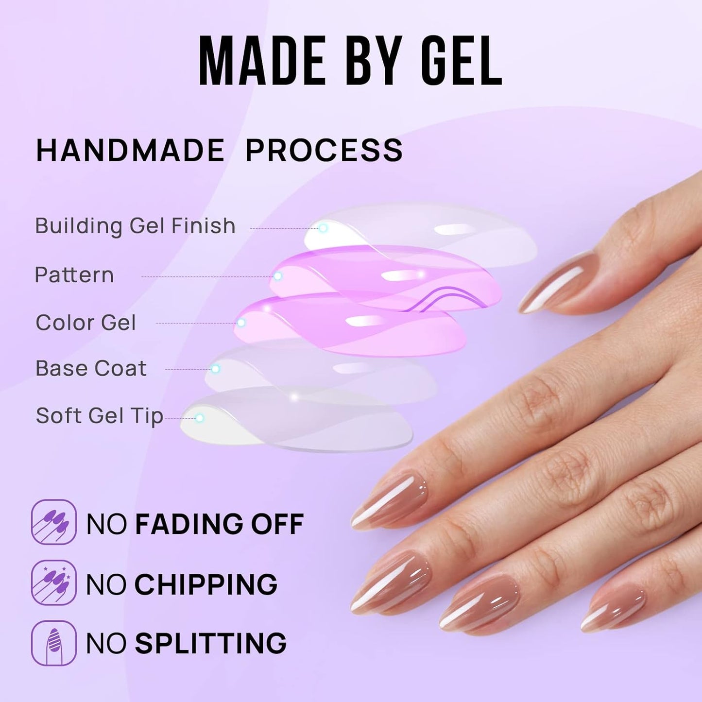 Almond Press-On Nails - Fall Medium Chrome Nails, Lightweight Glue-On Kit in 15 Sizes, Chocolate Glazed