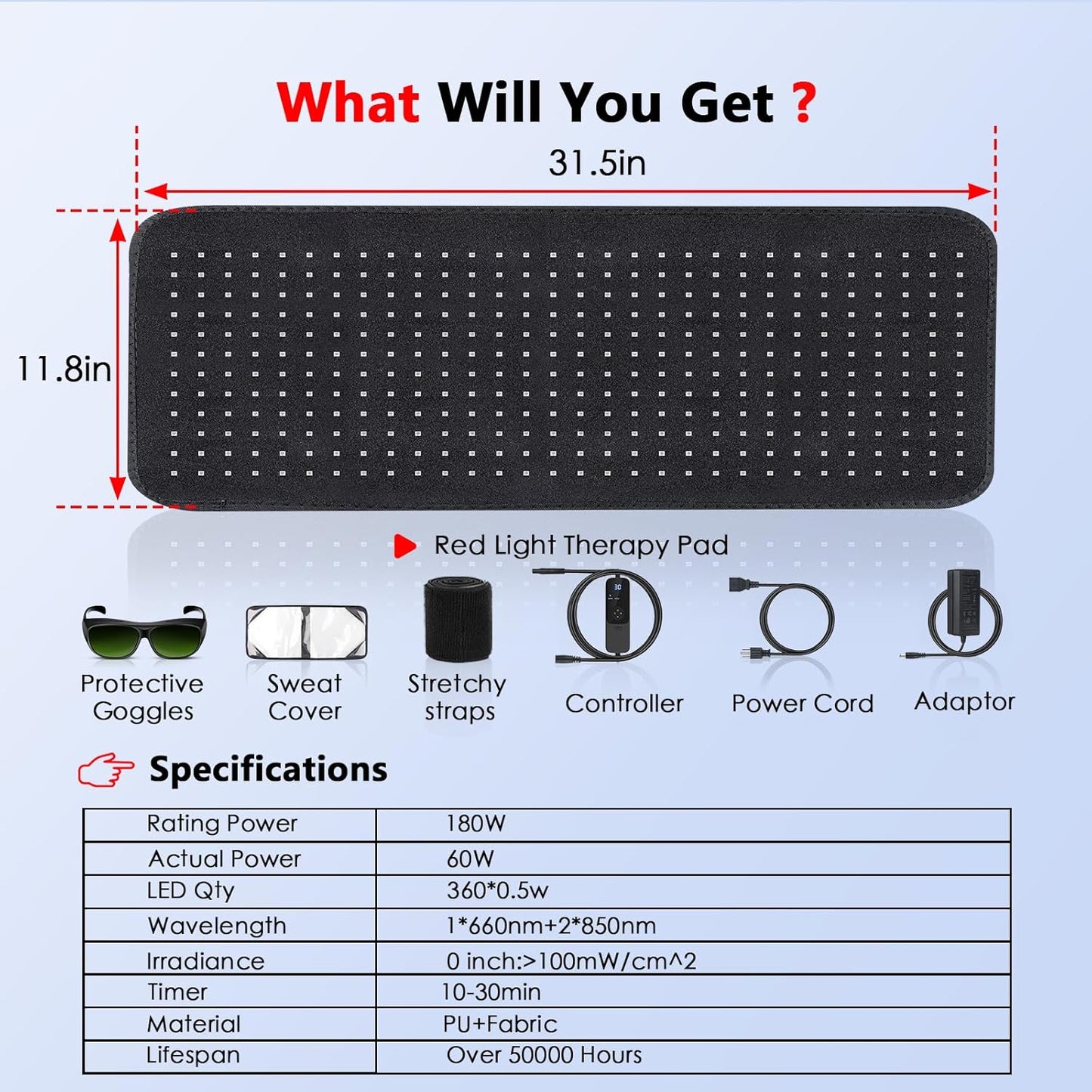 Red Light Therapy Mat for Body — 360 LEDs, Large Blanket (660nm/850nm) Full-Body Treatment