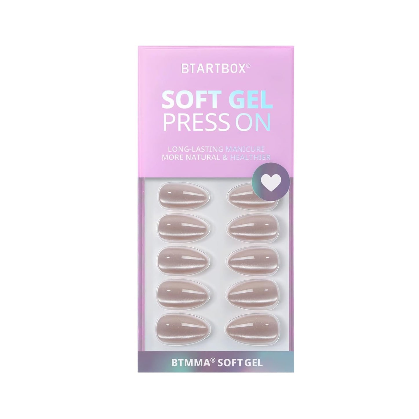 Almond Press-On Nails - Opaque Short Soft Gel Kit with Glue, 16 Sizes, Aurora Cat Eye Gift Idea