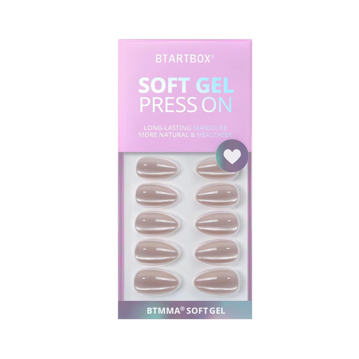 Almond Press-On Nails - Opaque Short Soft Gel Kit with Glue, 16 Sizes, Aurora Cat Eye Gift Idea