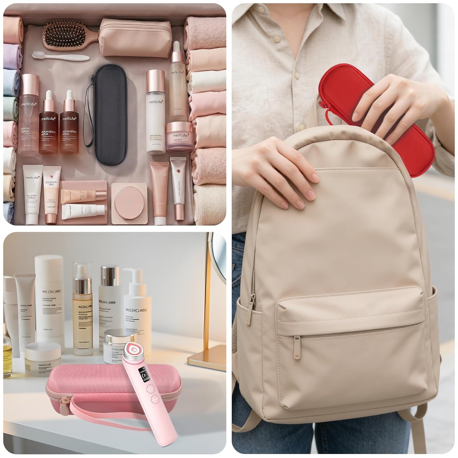 Booster Pro 6-In-1 Real Glass Glow Beauty Massager Protective Hard Case, Travel Storage Organizer