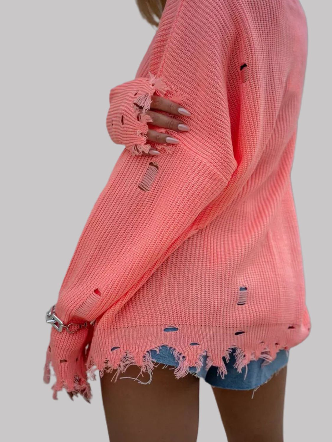 Distressed Long Sleeve Sweater
