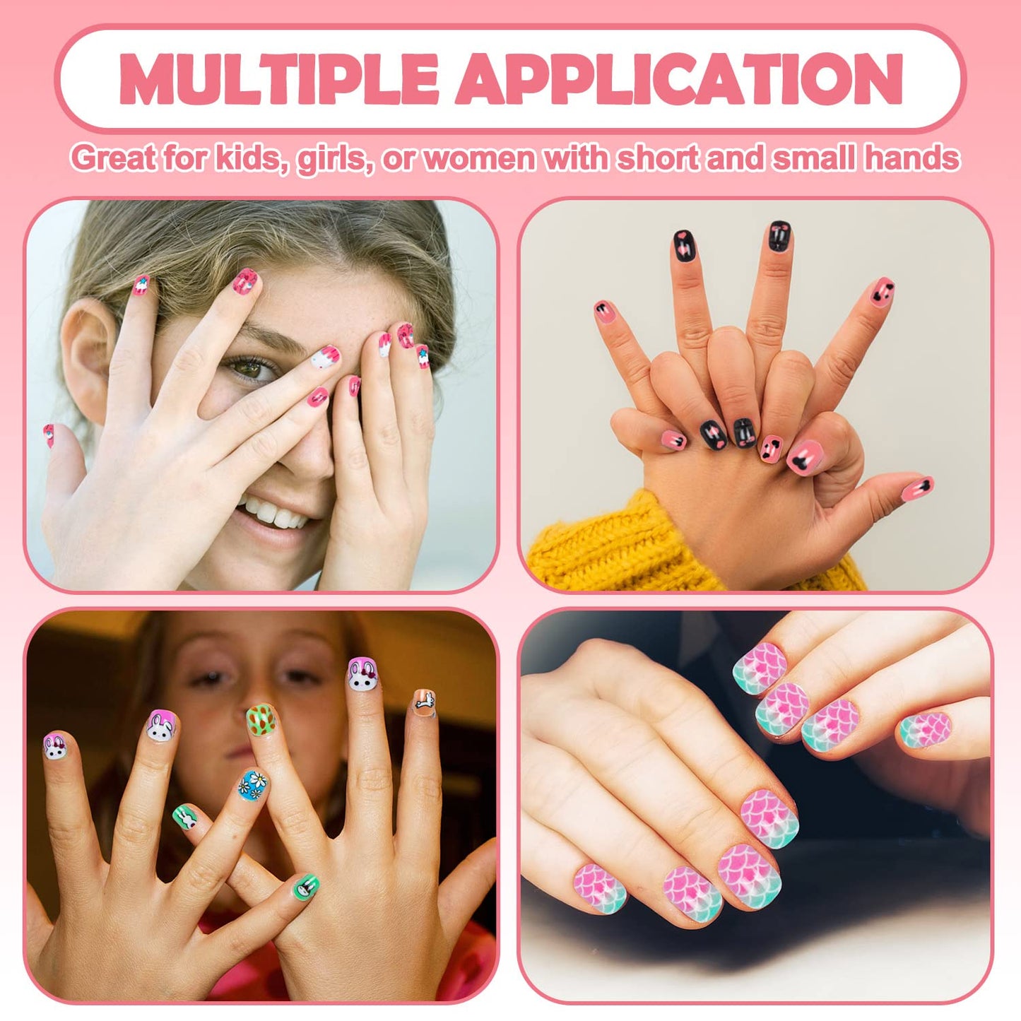 144PCS Press-On Nails for Kids - Cute Pattern Fake Nails for Girls, Nail Art Decoration