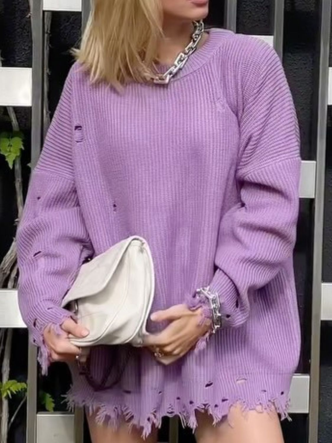 Distressed Long Sleeve Sweater