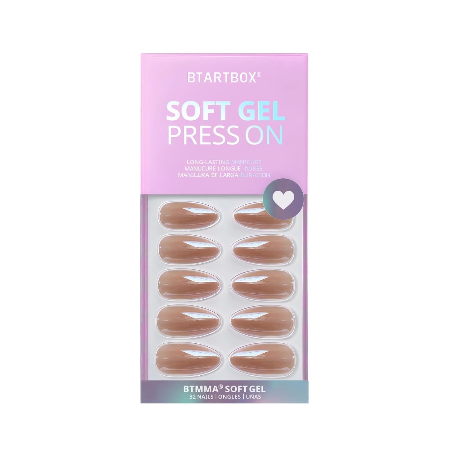 Almond Press-On Nails - Fall Medium Chrome Nails, Lightweight Glue-On Kit in 15 Sizes, Chocolate Glazed
